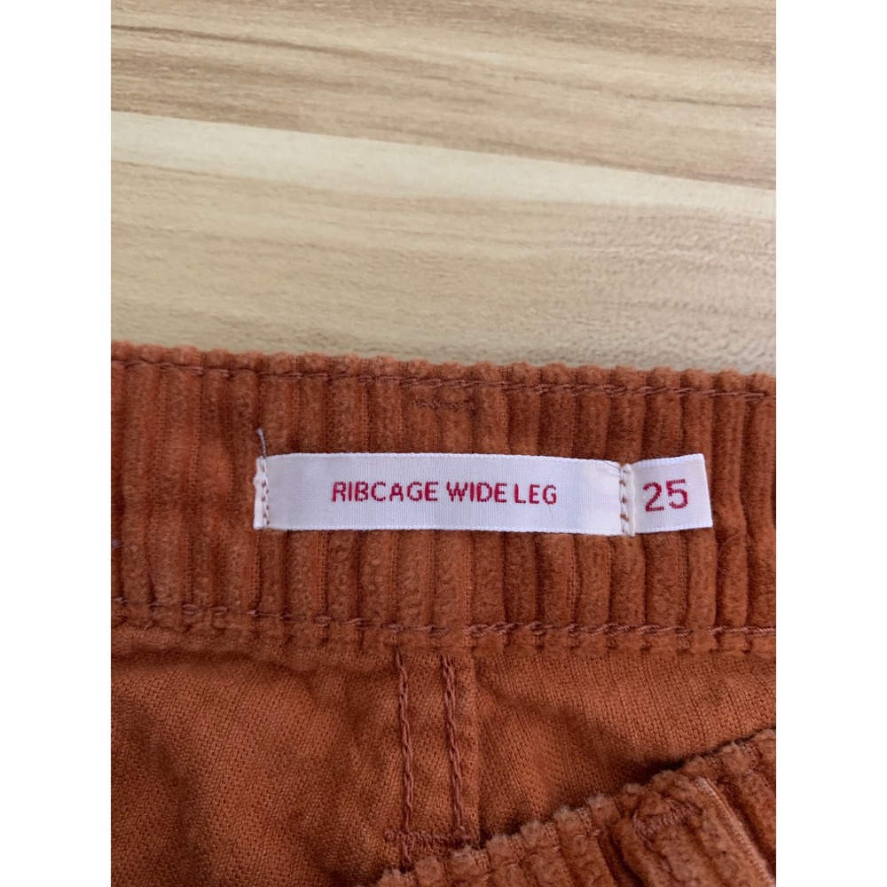 Levis Ribcage Wide Leg Corduroy Pants Women 25 Brown Orange Fall Boho - Picture 3 of 10